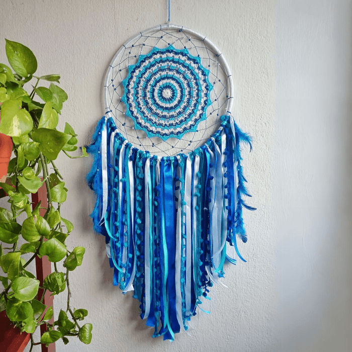 12 INCH BLUE DREAM CATCHER WITH CROSHAHand Crafted DecorSellenza