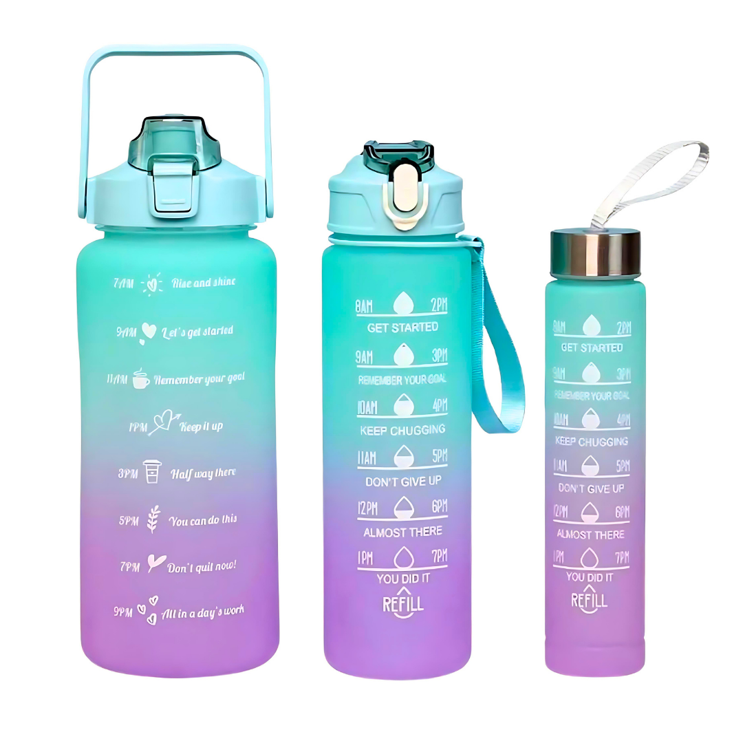 Leakproof 3-in-1 Motivational Water Bottle Set (2000ml 900ml 300ml ...