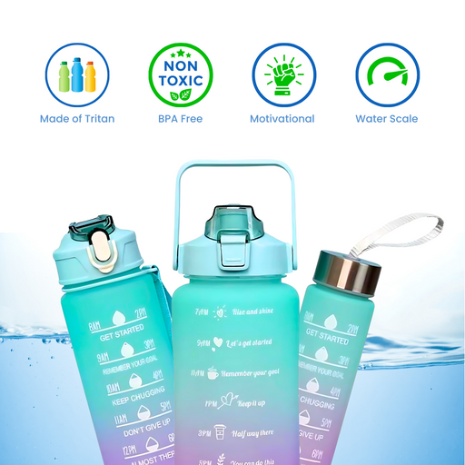 Leakproof 3-in-1 Motivational Water Bottle Set (2000ml 900ml 300ml) - Sellenza