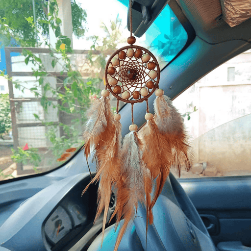 3 INCH BROWN DREAM CATCHER WITH POINTED FEATHERSHand Crafted DecorSellenza