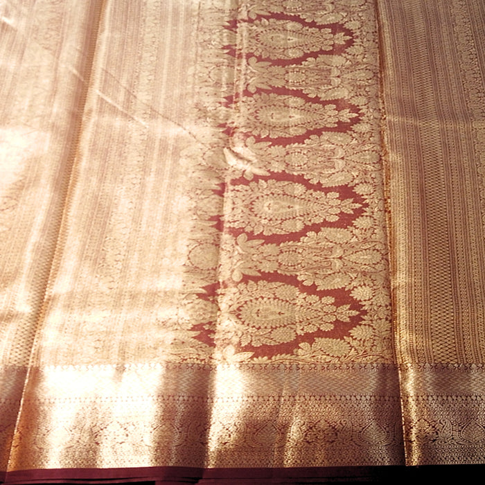 Sandal embossed silk saree