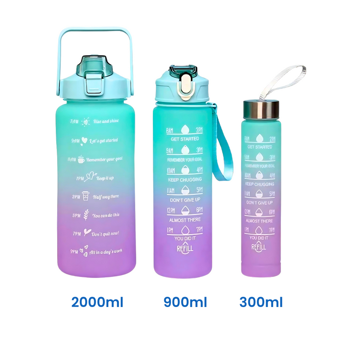 Leakproof 3-in-1 Motivational Water Bottle Set (2000ml 900ml 300ml) - Sellenza