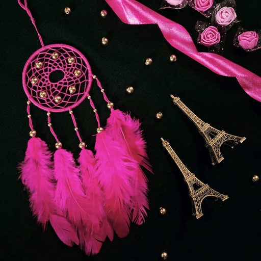 4 INCH DARK PINK DREAM CATCHER WITH GOLDEN BEADSHand Crafted DecorSellenza