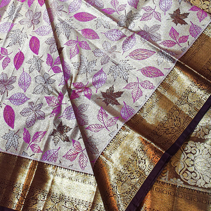 Silver with Purple-Gold Accents Silk Saree