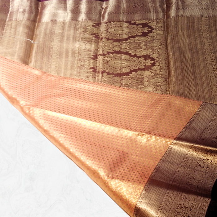 Sandal embossed silk saree