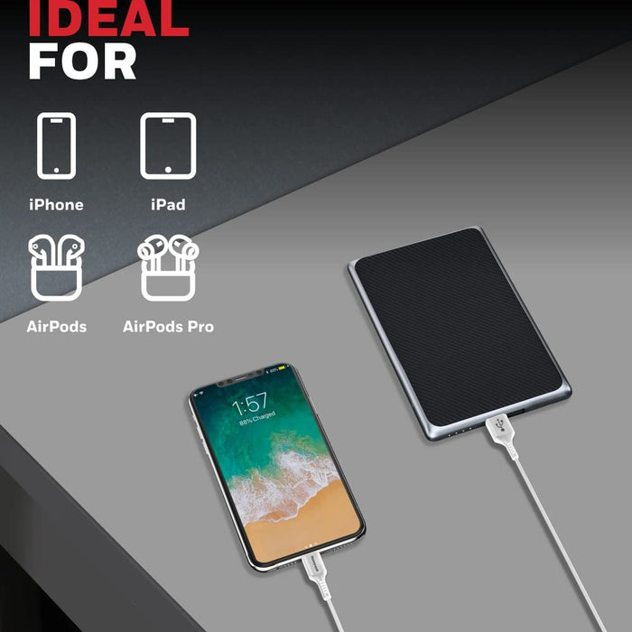 Honeywell USB to Lightning Silicone cable, 6 Feet (1.8M), MFI certified, QC 3.0, Max Output 2.4A,Fast Charge & Sync Cable for iPhone, iPad, AirPods- iPod – White