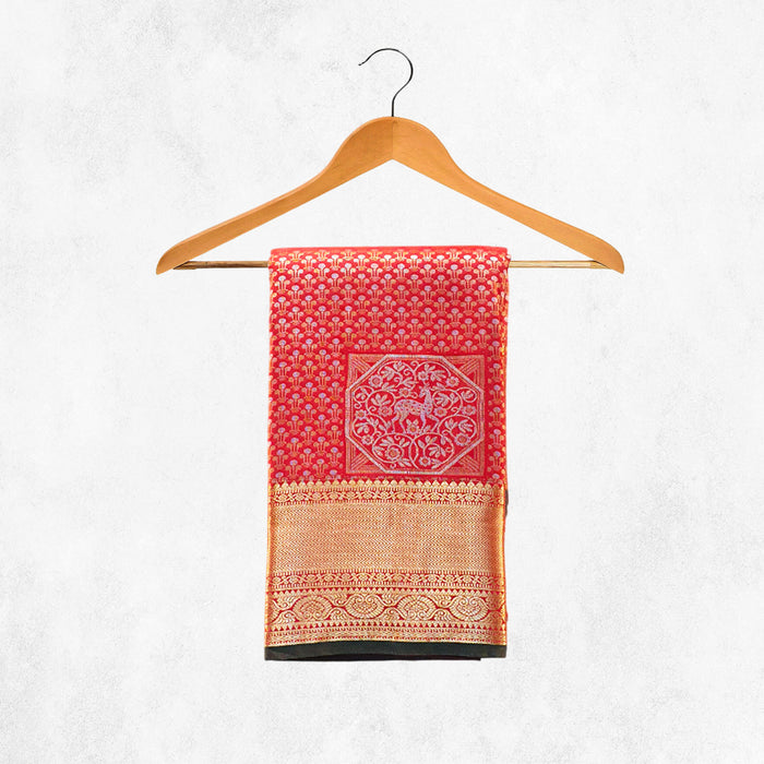 red and gold silk saree