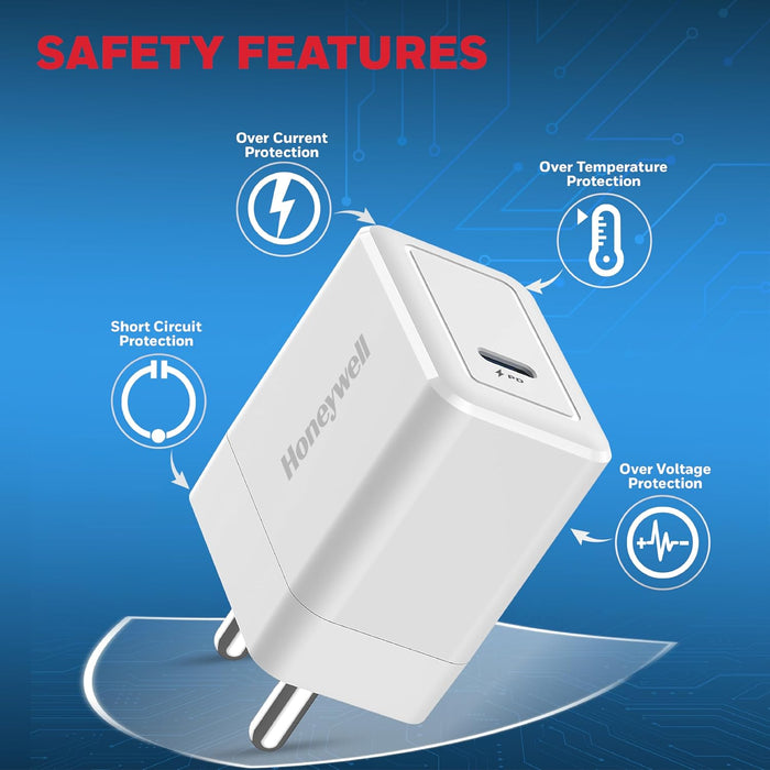 Honeywell Zest Charger PD20W, Type C Ultra-Fast Wall Charger with PPS Support, BIS Certified, Compatible with iPhone, iPad, Samsung, Oneplus, Smartphones, Tablets, TWS, Bluetooth Speaker