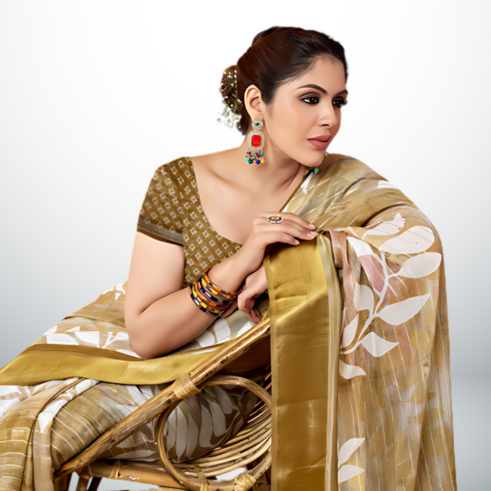 Golden Blossom Print Georgette Saree