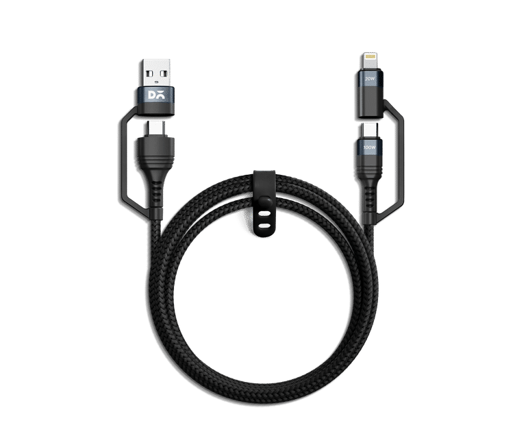 Dailyobjects Surge™ 4-In-1 Universal Braided Charging Cable With Multiport | Type-C To Lightning, Type-A, Supports Data Transfer | Compatible with All Android & iOs Smartphones, Tablet/Ipads & Macbook - Sellenza