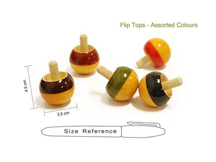 Flip Top - Set of 5 | Wooden spinning tops | Wooden top spinner | Wooden spinning top toy