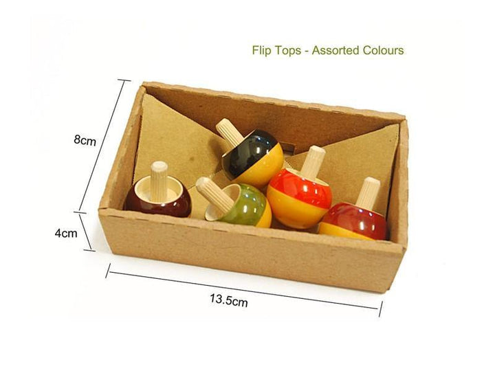 Flip Top - Set of 5 | Wooden spinning tops | Wooden top spinner | Wooden spinning top toy