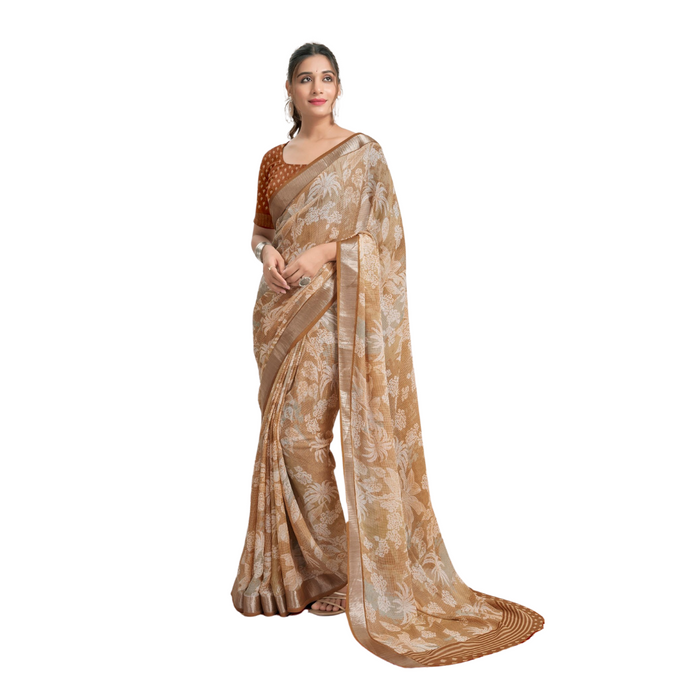 Golden-Brown Floral Saree