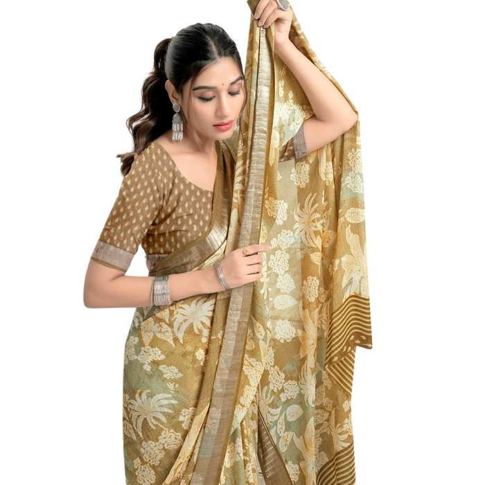 Beige Gold Paisley Saree