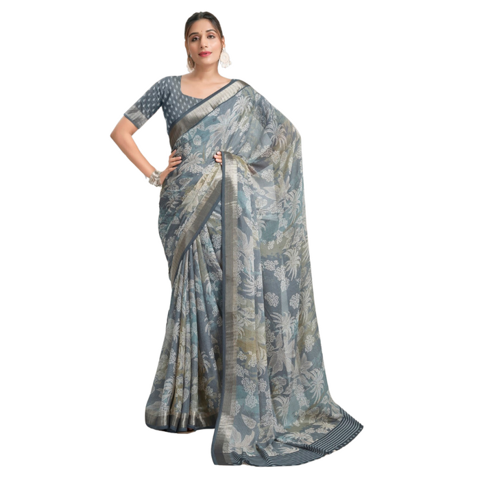 Grey Floral Saree