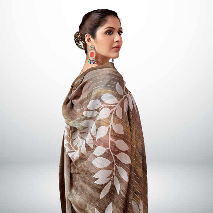 Earthy Leaf Print Georgette Saree