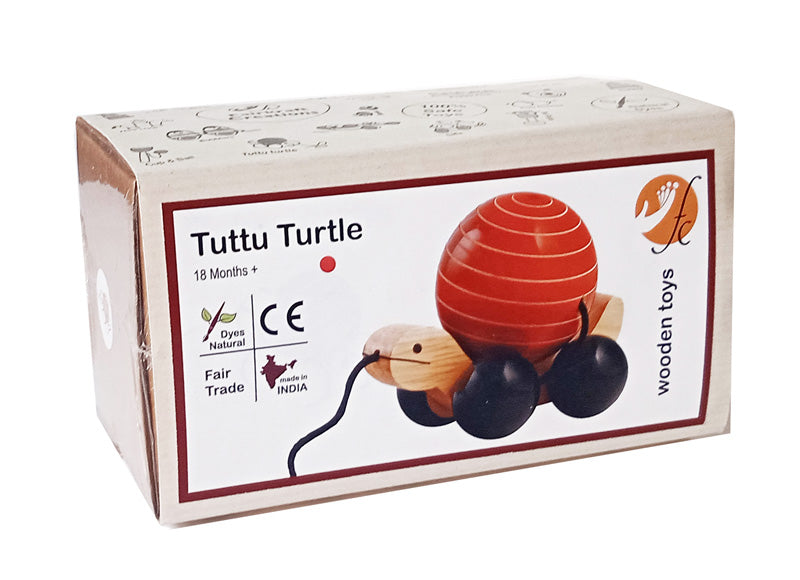 Tuttu Turtle ( Red ) | Push and Pull Wooden toy | Wooden Pull toys | Wooden turtle pull toy - Sellenza