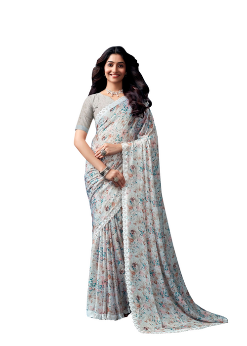 Silver Blossom Saree