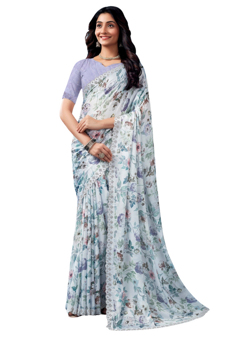 Elegant Blue Floral Saree