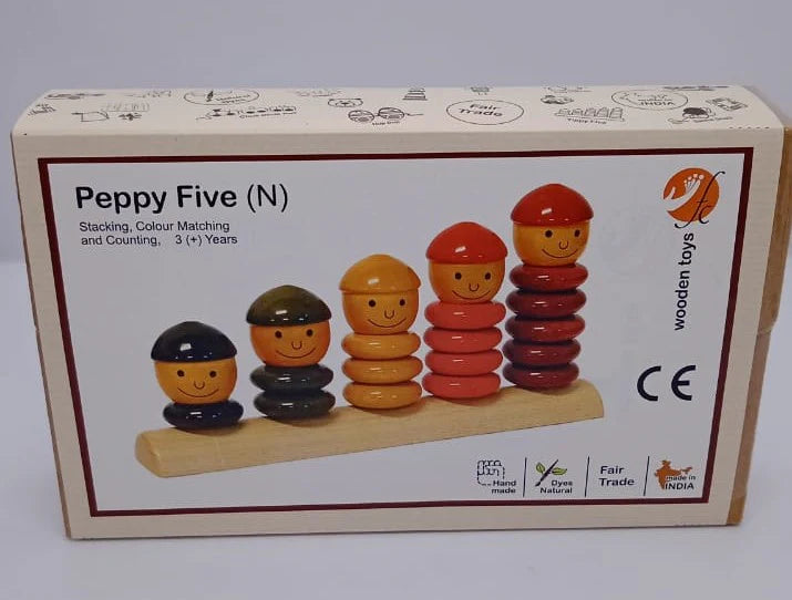 Peppy Five | Educational Toy | Wooden stacker toy | Wooden stacking rings