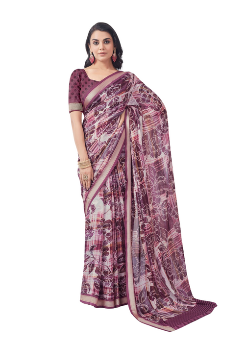 Maroon Floral Peacock Saree