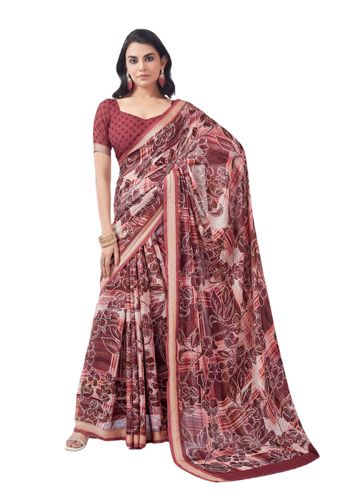 Maroon Paisley Floral Saree