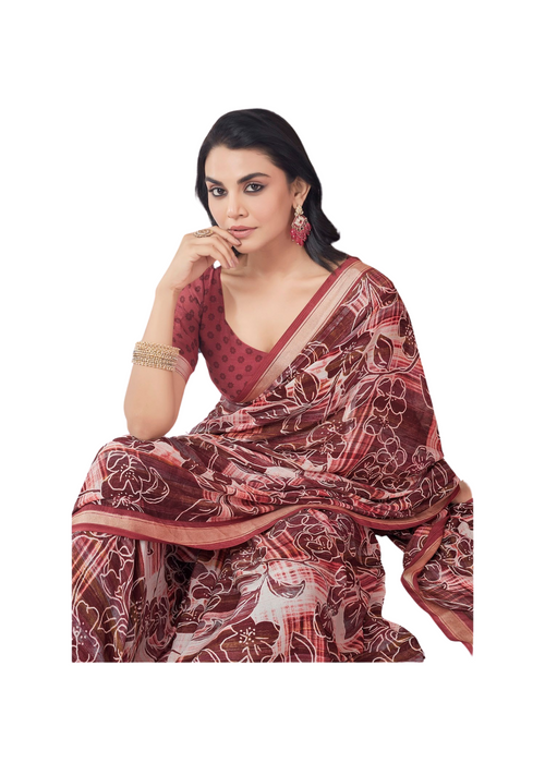 Maroon Paisley Floral Saree