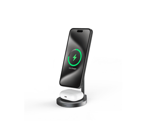 DailyObjects Surge™ Max 2-in-1 Magnetic Wireless Charging Station - 18W | Compatible with iPhone 15, 14, 13, 12 & All Qi Enabled Smartphones, Earbuds| Fast Charging | USB Type C Port - Grey - Sellenza