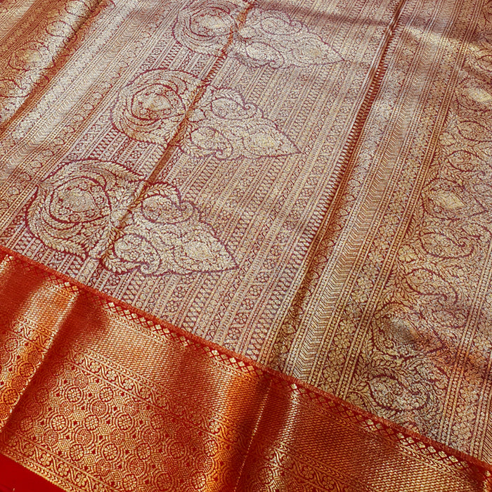 Silver with Red-Gold Border Silk Saree